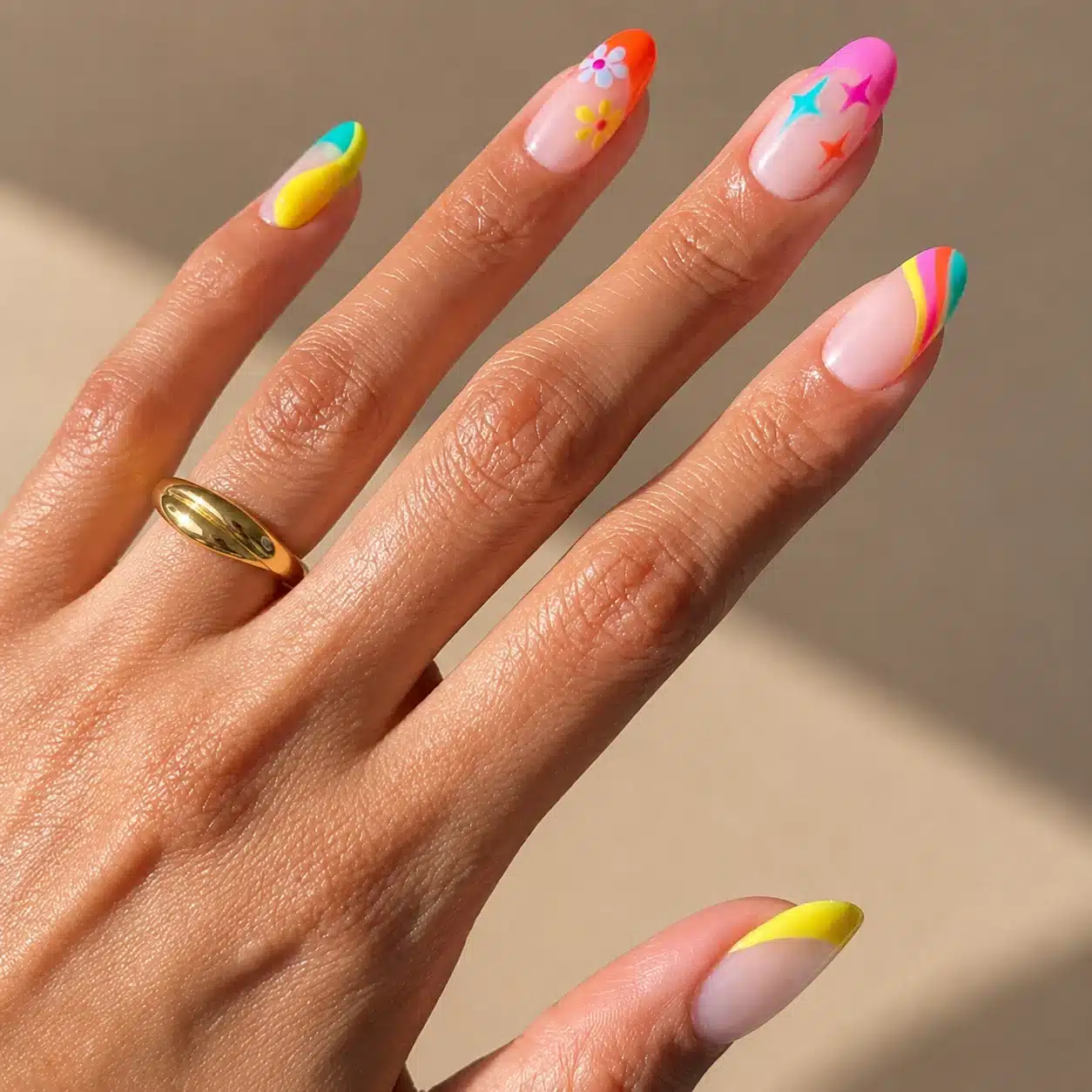 Neon French tips for summer birthday nails