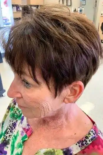 Dark Brown Textured Pixie With Piecey Fringe