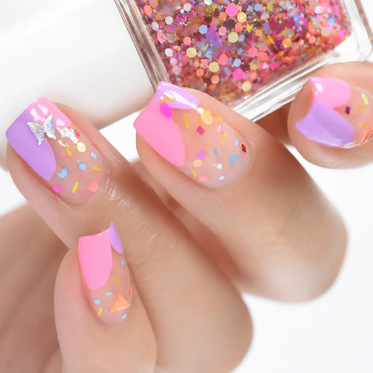 Pastel confetti summer birthday nails
