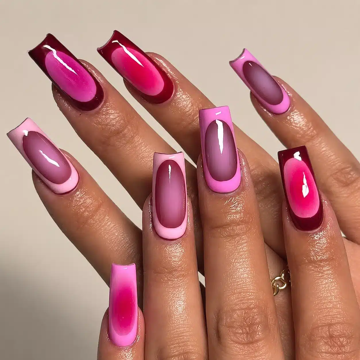 Pink chrome square summer nails