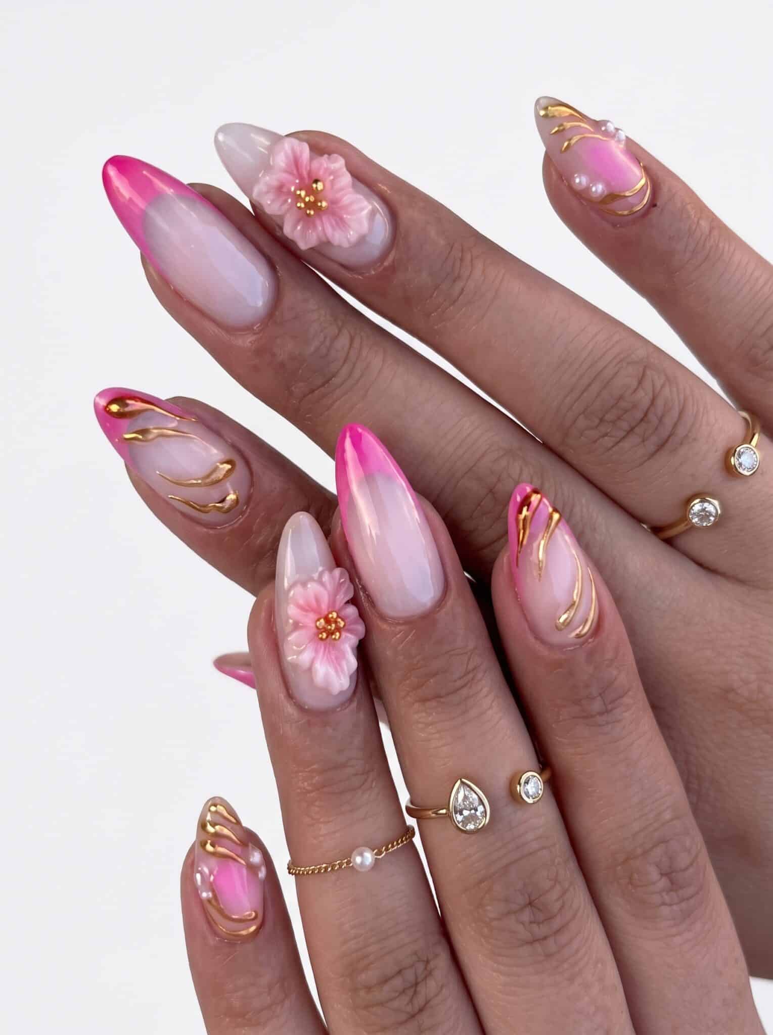 Poolside glossy summer nails with blue yellow and white vacation accents