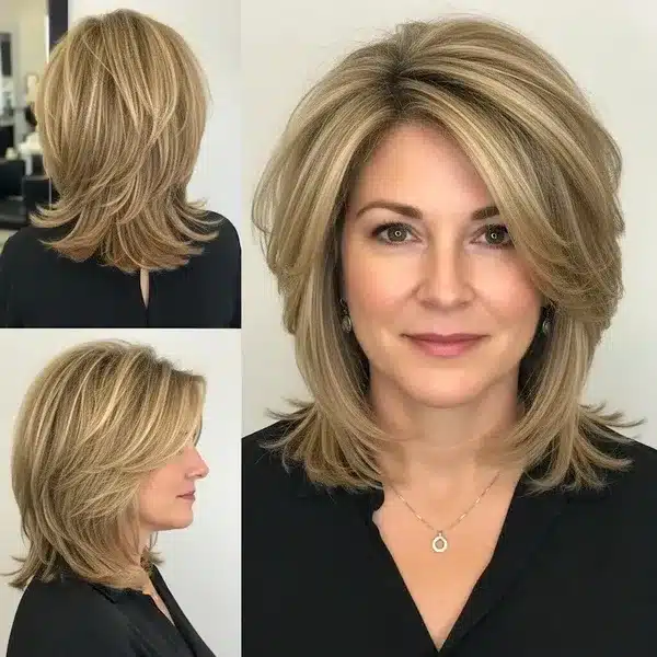 31+ Hairstyles For Women Over 50 With Fine Hair That Make Every Strand Matter 27 Hairstyles For Women Over 50 With Fine Hair - Medium Layered Hair With Side-Swept Front