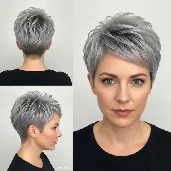31+ Hairstyles For Women Over 50 With Fine Hair That Make Every Strand Matter 22 Hairstyles For Women Over 50 With Fine Hair - Spiky Silver Pixie With Tapered Sides