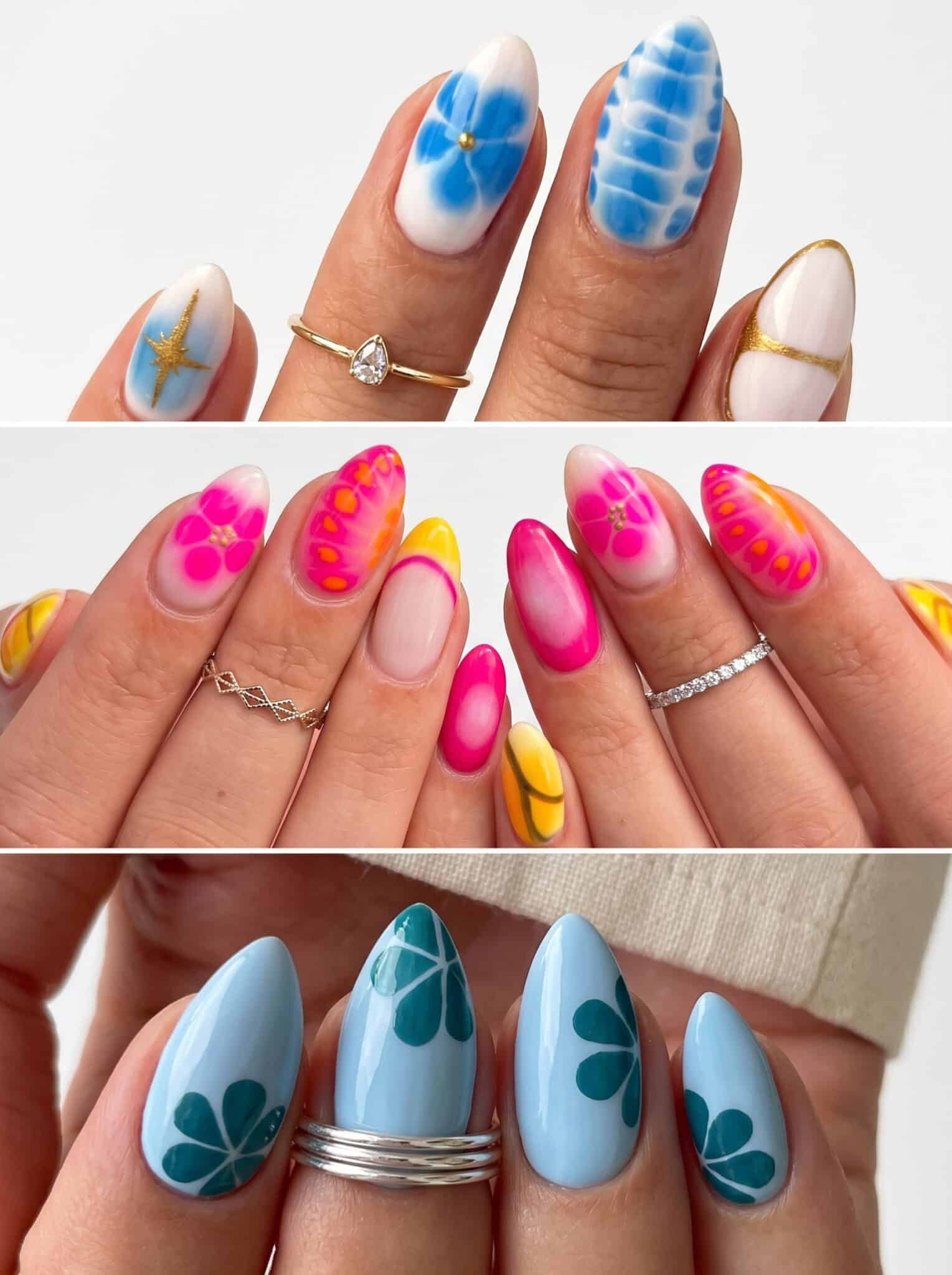 Rainbow jelly glossy summer nails with bright translucent color