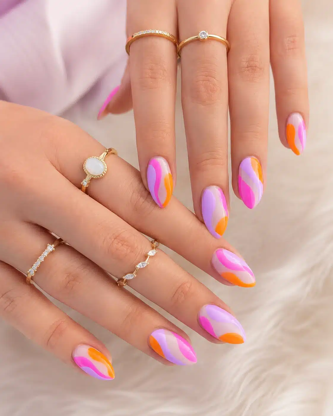 Cute Easy Summer Nail Inspo: 9 Simple Ideas for 2026 2 Pink orange and lilac sunset gradient summer nails