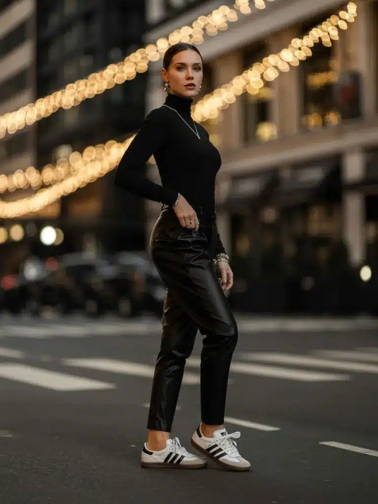 Leather Trousers and a Sleek Turtleneck