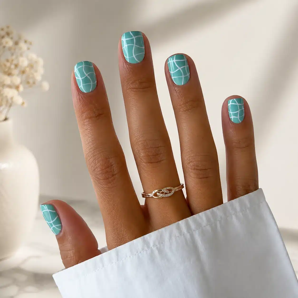 Turquoise square summer nails