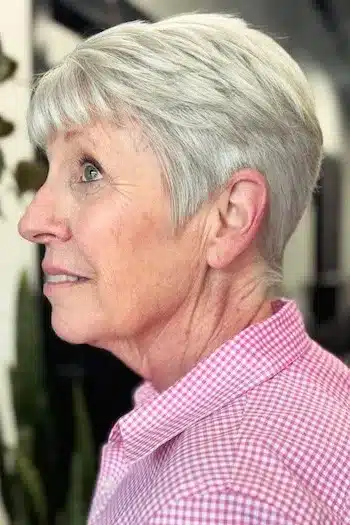 Tapered Soft Gray Pixie With Fringe