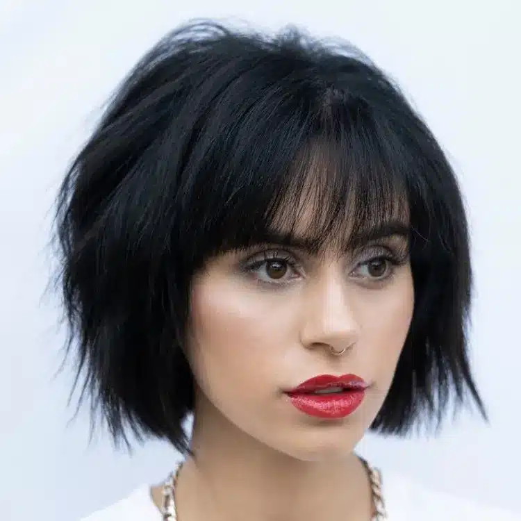 35 Short Brown Hairstyles You'll Be Seeing Everywhere 35 Fringed Chin Bob