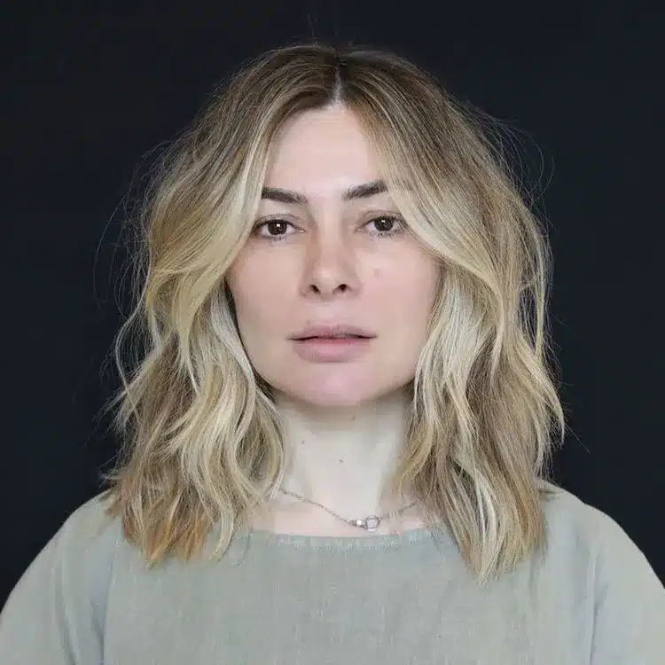 20 Lob Haircuts That Make Thin Hair Look Fuller 6 Natural brunette with balayage lob featuring silver-blonde highlights
