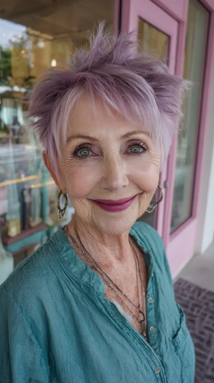 Pastel Lilac Spiky Pixie with Feathered Micro-Bangs