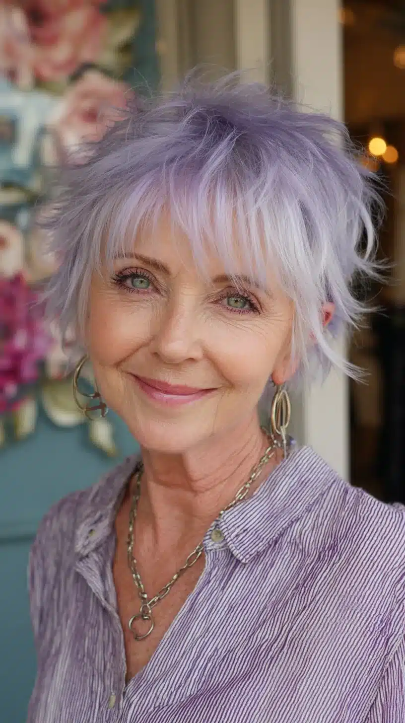 Soft Lavender Feathered Pixie with Root Melt