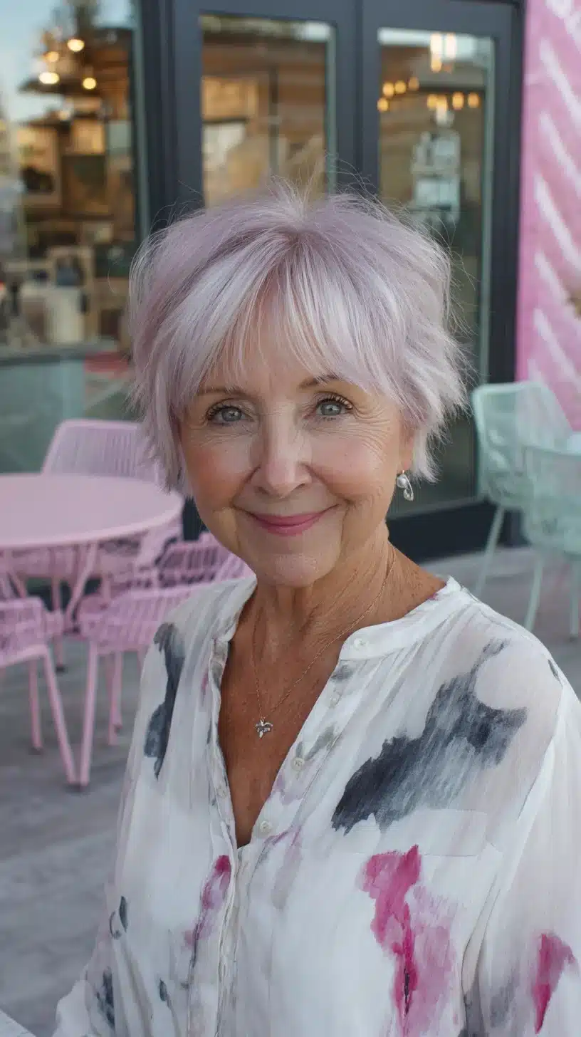 Pastel Lavender Feathered Pixie with Soft Fringe