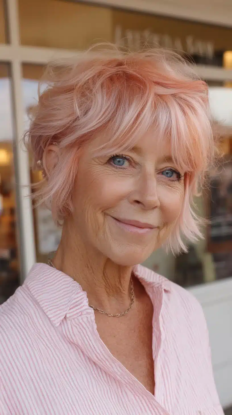 Soft Peach-Rooted Feathered Pixie-Bob with Micro-Bangs
