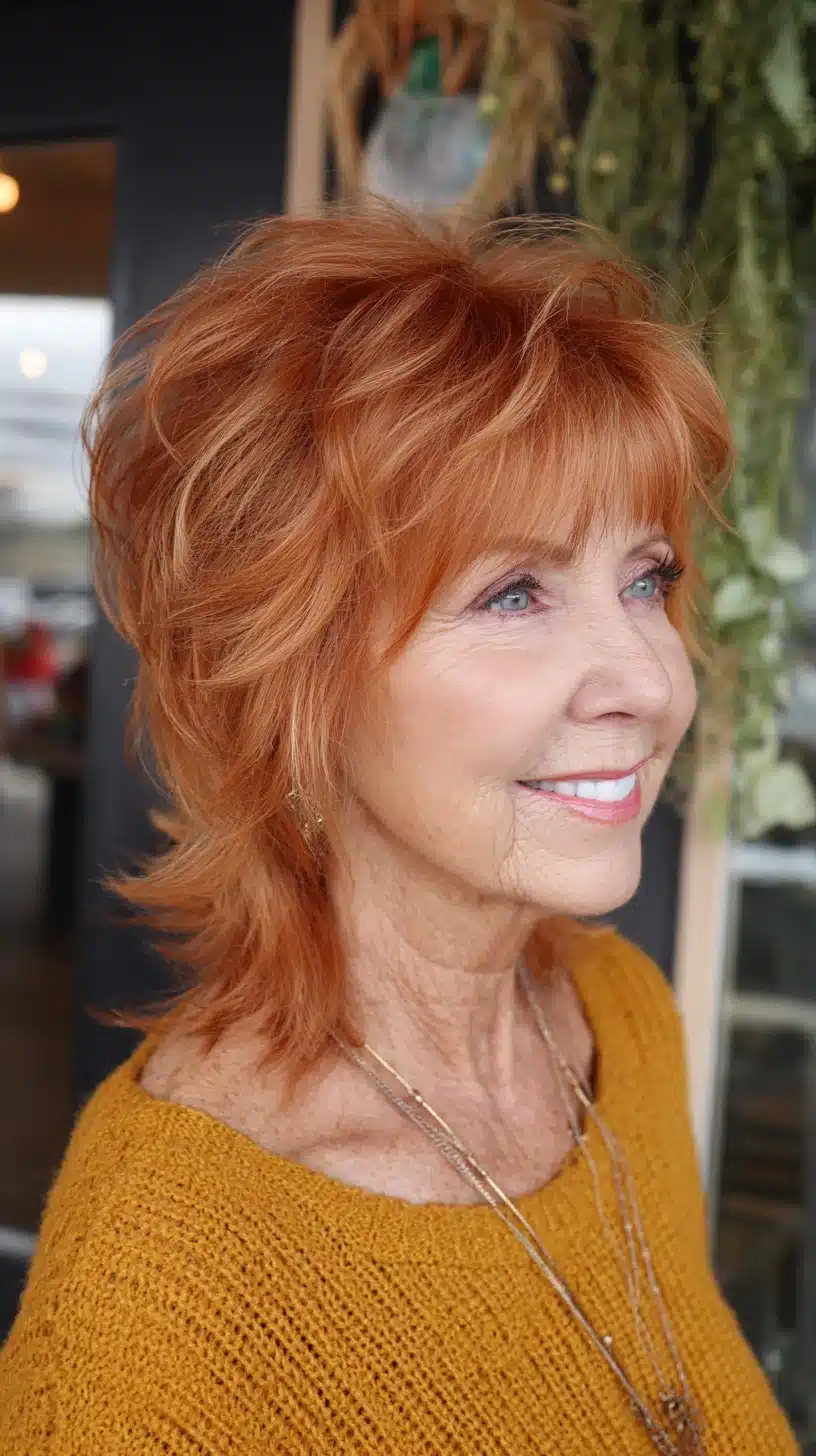 Copper Feathered Mullet-Shag with Wispy Micro-Bangs