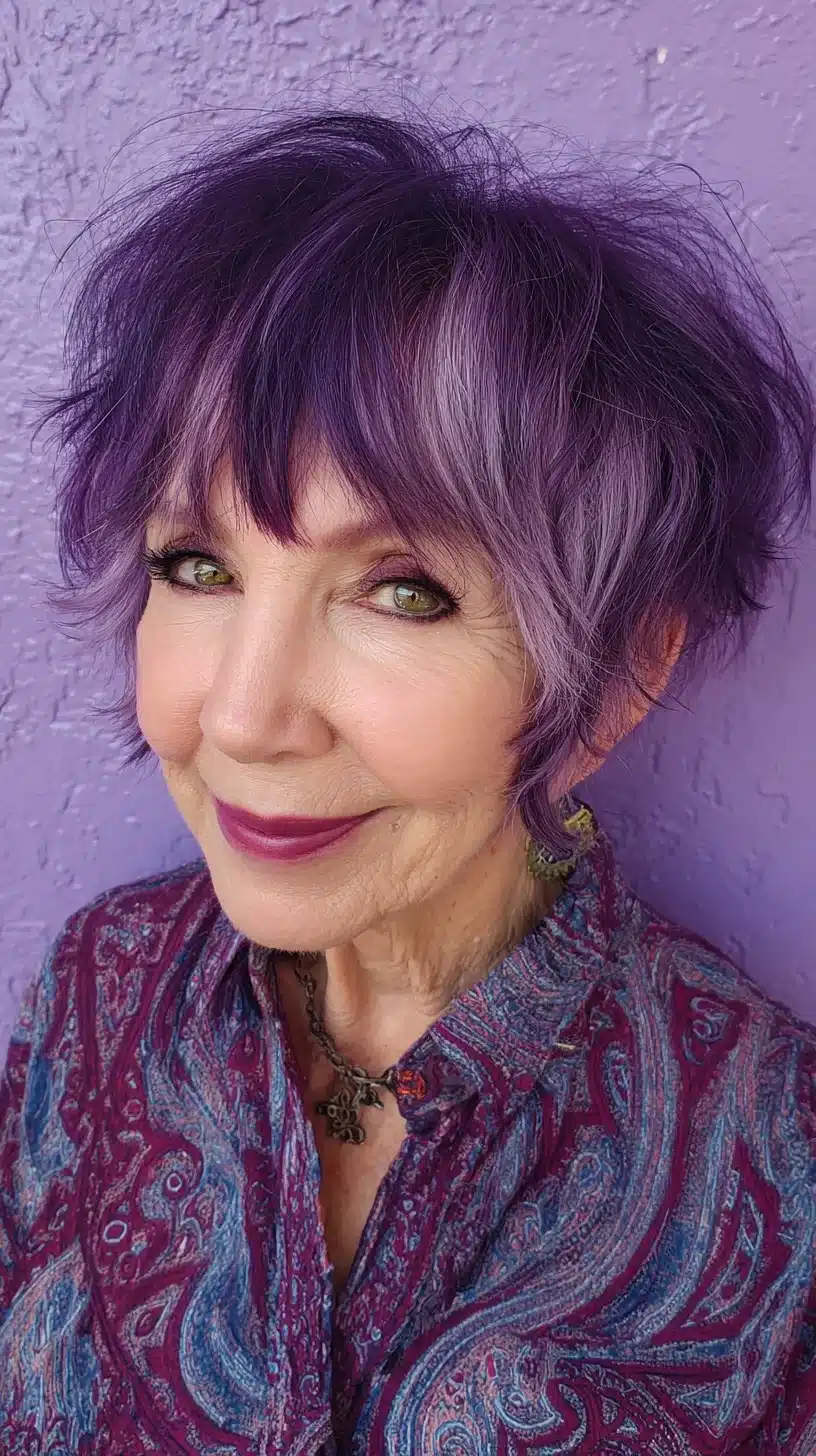 Vivid Purple Textured Pixie with Lavender Money Piece