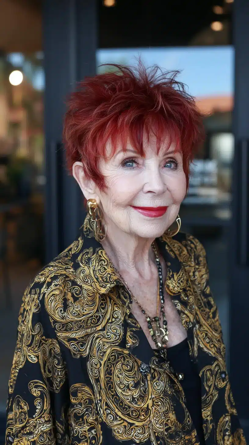 Choppy Scarlet Spiked Pixie with Wispy Fringe
