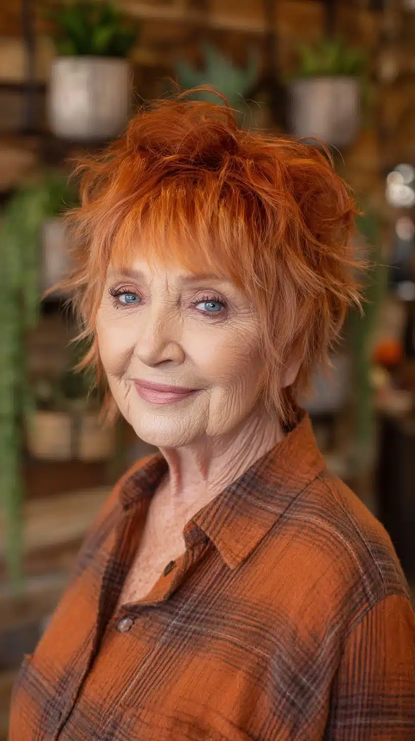 Razor-Textured Copper Shag Pixie with Micro Fringe