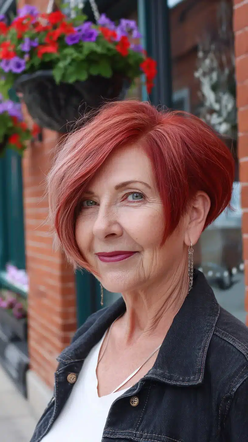 Asymmetric Stacked Red Bob with Long Side Sweep