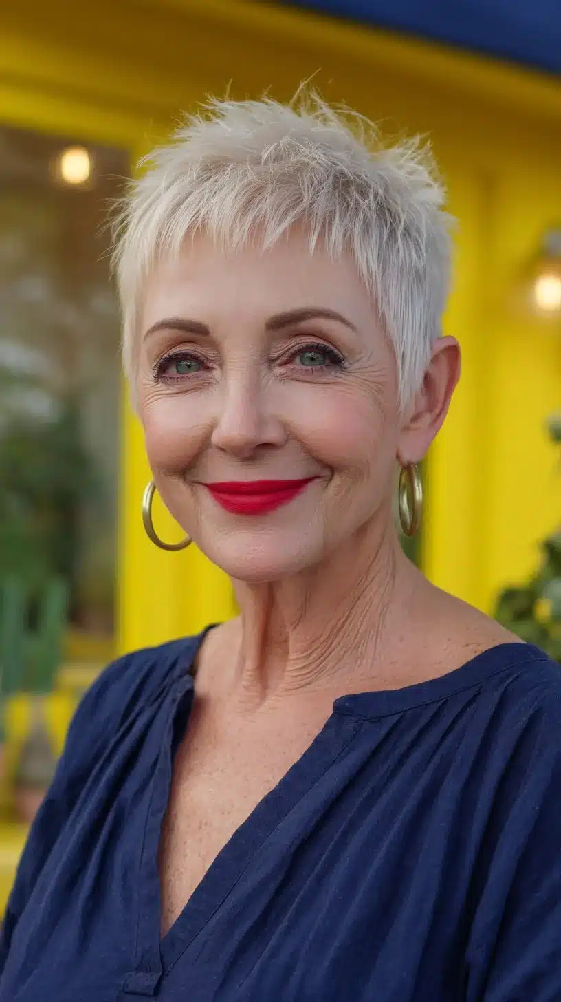 Cropped Platinum Textured Pixie with Feathered Micro-Fringe