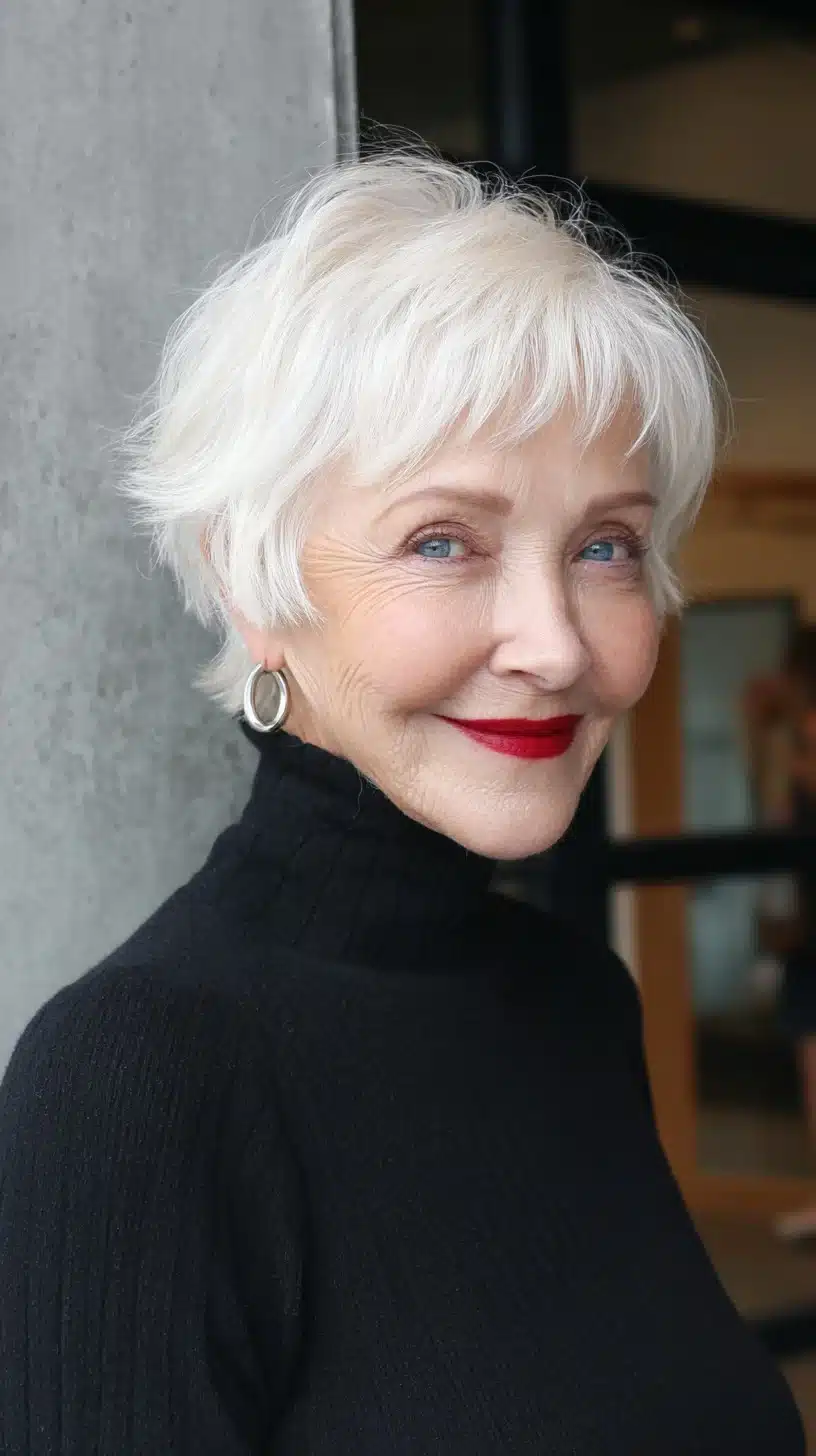 Feathered Silver Pixie with Soft Micro-Bangs and Crown Lift