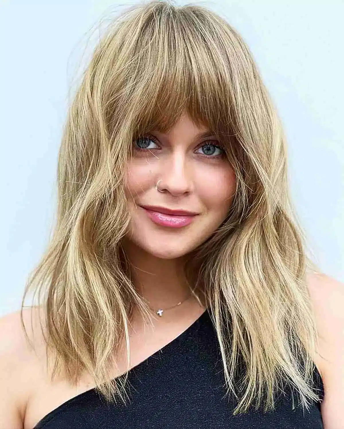 50 Low-Maintenance Medium-Length Haircuts for Busy Women 20 Medium Cute Low-Maintenance Blonde Shag with Bangs