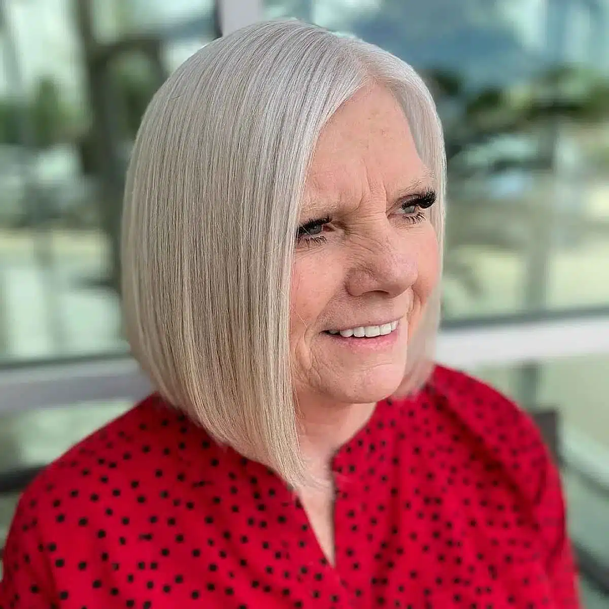 50 Low-Maintenance Medium-Length Haircuts for Busy Women 37 Asymmetrical Long Bob for Older Women