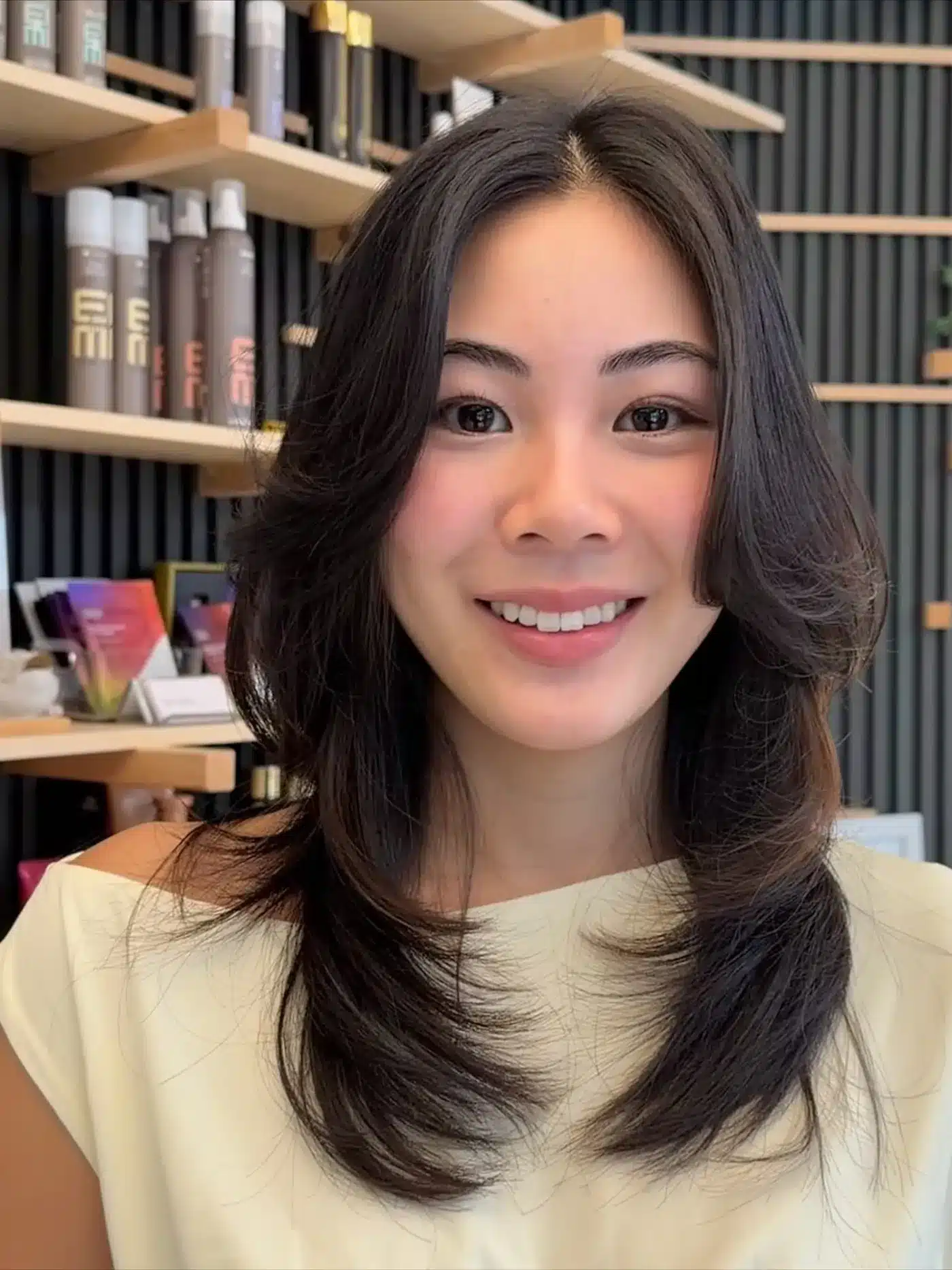 Dark brunette face framing medium layered cut